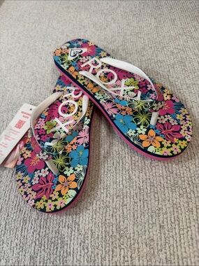 Roxy Women's Floral Flip Flops in Blue, Pink, Orange, Yellow, Green
